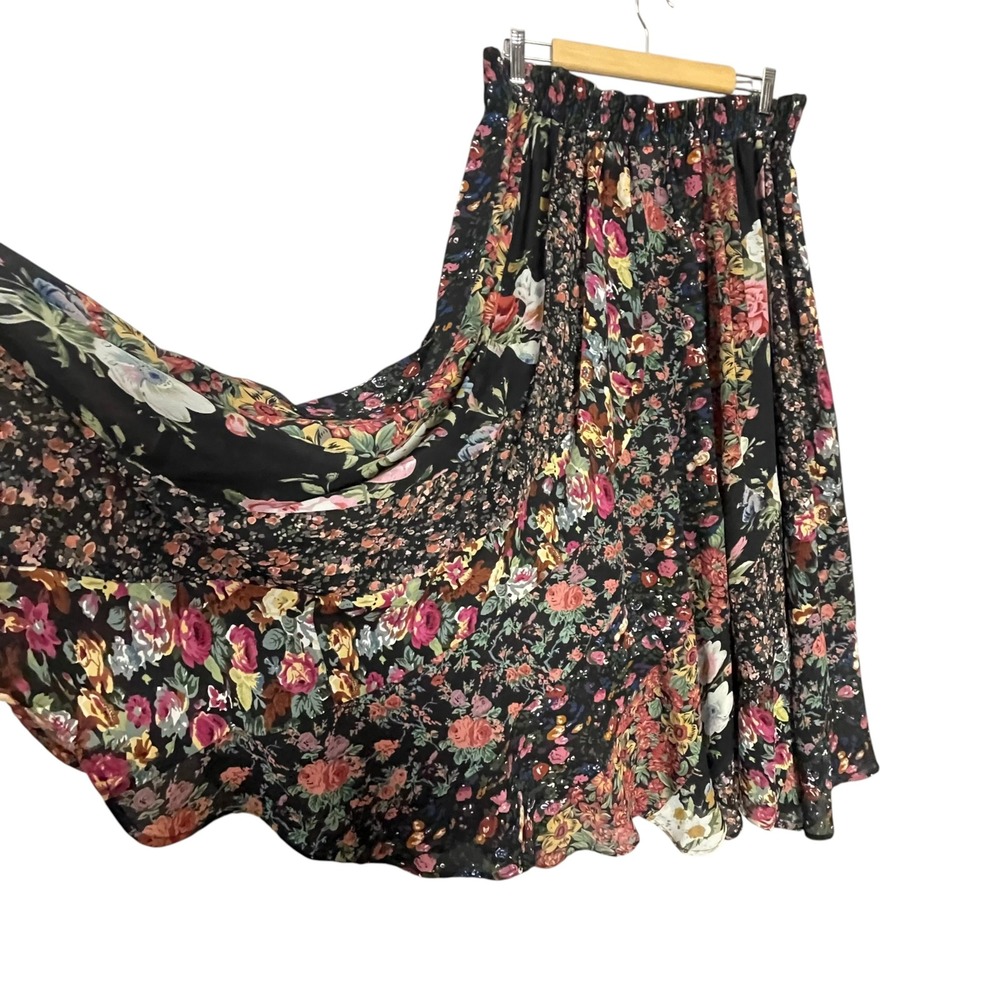 Vintage Patchwork Skirt Black Floral Boho Witchy Fairycore Colorful Women Boho